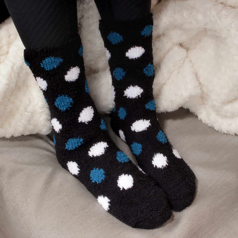 women's black and blue dots soft and cozy fuzzy home socks 4 pair