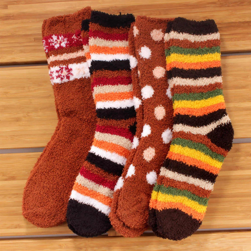 women's brown soft and cozy fuzzy home socks 4 pair