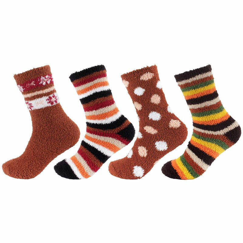 Women's Soft and Cozy Fuzzy Assorted Crew Socks - 4 Pair