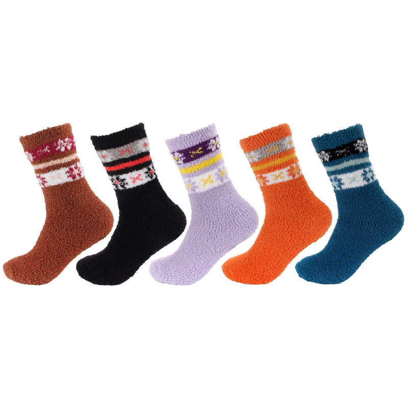 Women's Soft and Cozy Fuzzy Assorted Crew Socks - 5 Pair Assortments
