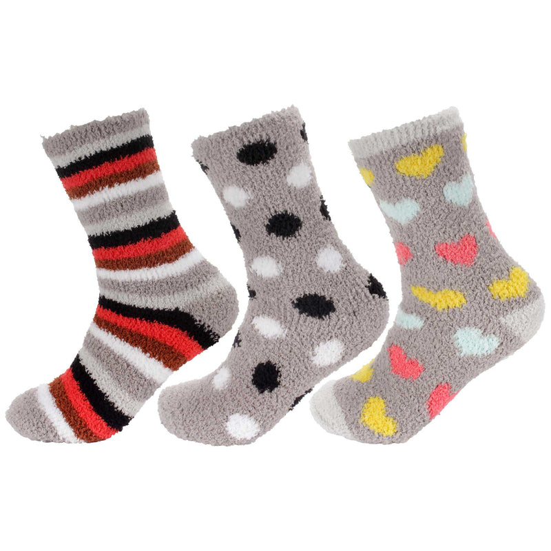 Women's Soft and Cozy Fuzzy Assorted Crew Socks - 3 Pair Assortments