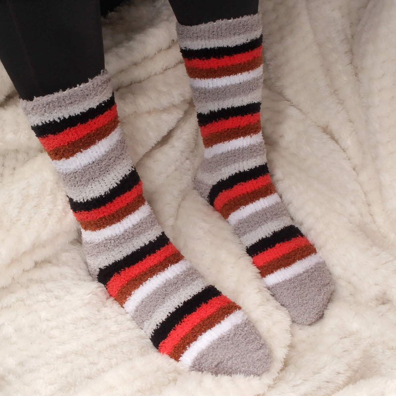 women's gray stripes soft and cozy fuzzy home socks 4 pair