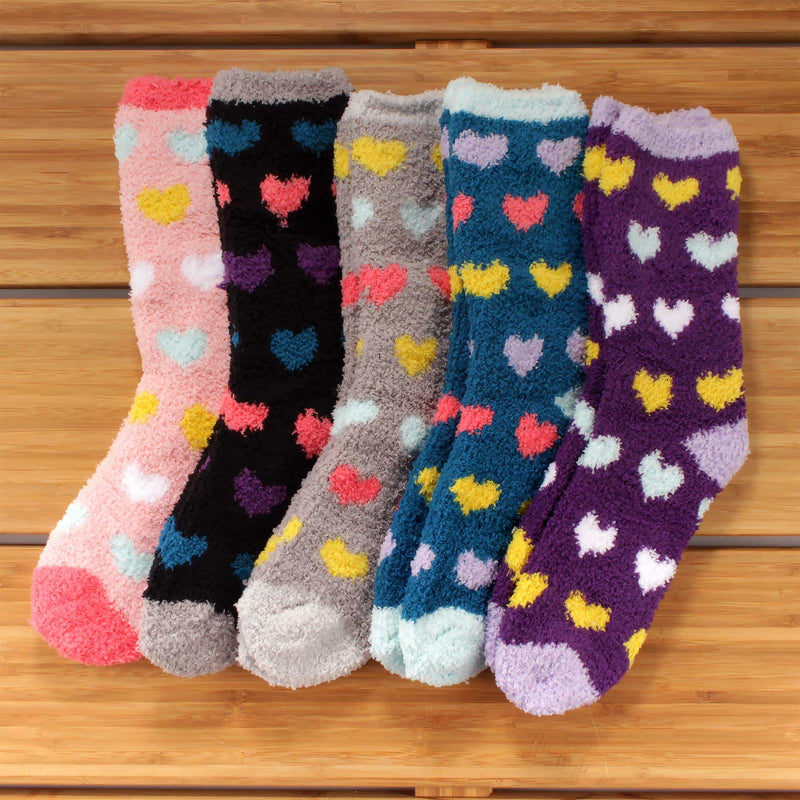 women's hearts soft and cozy fuzzy home socks 5 pair