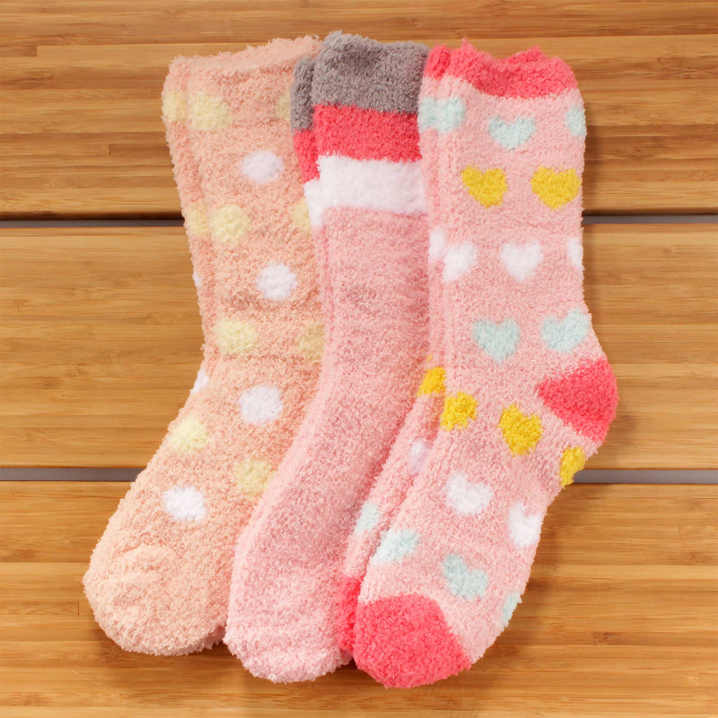 women's pink soft and cozy fuzzy home socks 3 pair