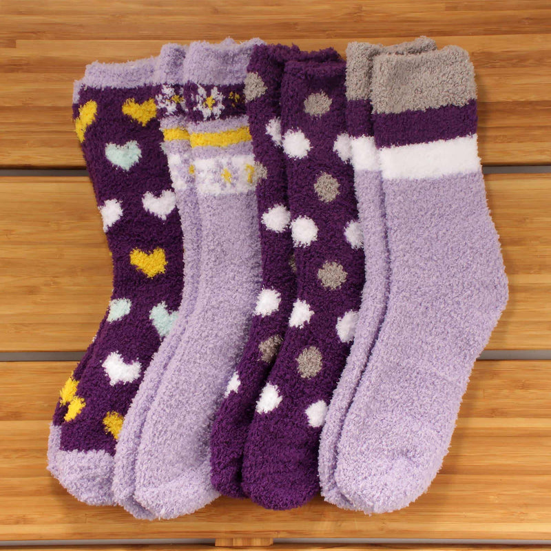 women's purple soft and cozy fuzzy home socks 4 pair