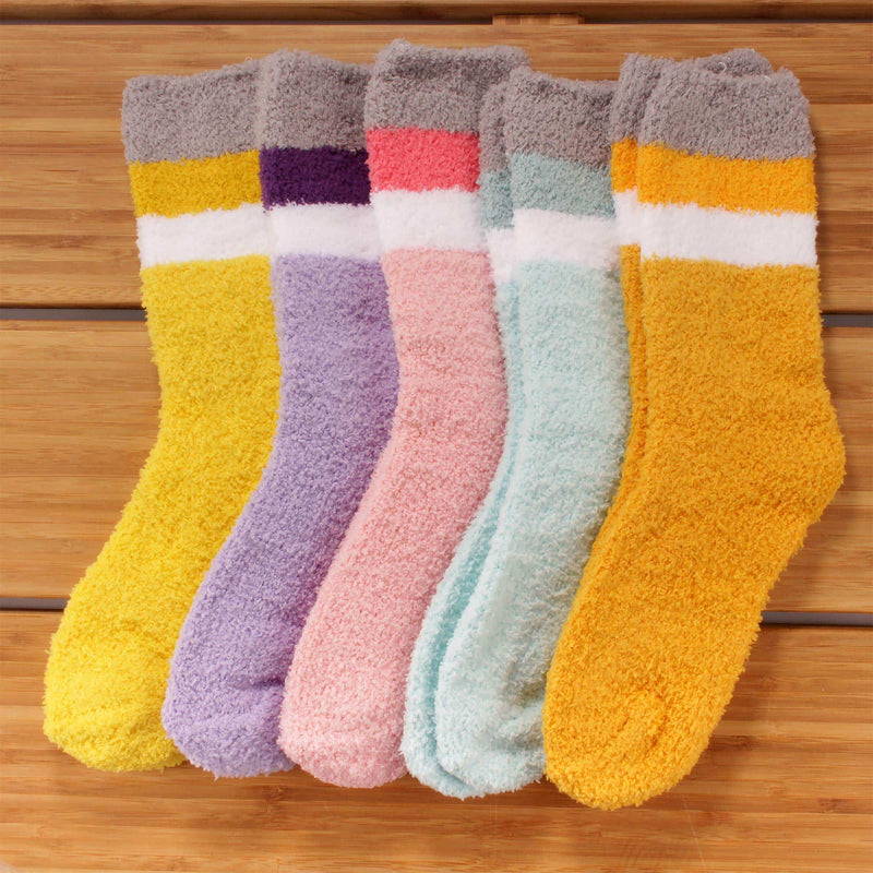 women's solid stripe soft and cozy fuzzy home socks 5 pair