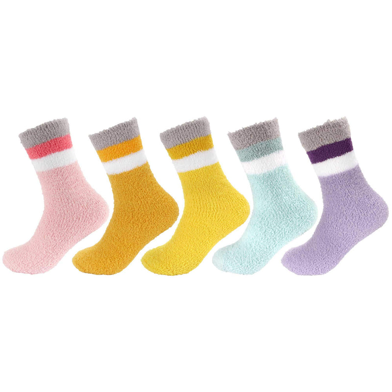 Women's Soft and Cozy Fuzzy Assorted Crew Socks - 5 Pair Assortments