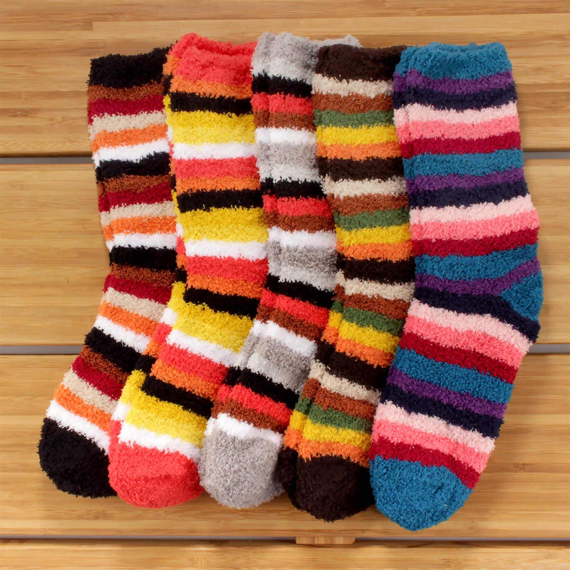 women's striped soft and cozy fuzzy home socks 5 pair
