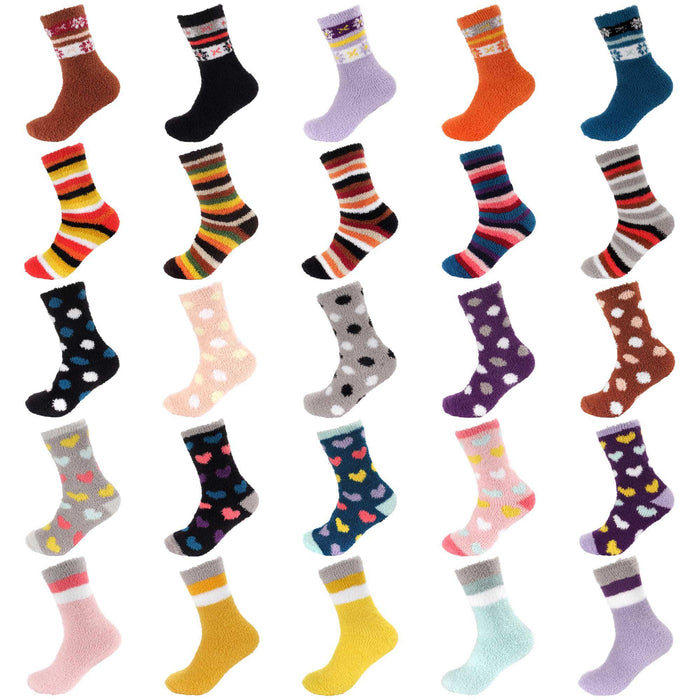 bamboomn Women's Soft and Cozy Fuzzy Assorted Crew Socks - 5 Pair Assortments