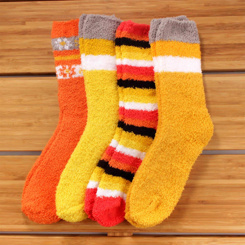 women's yellow soft and cozy fuzzy home socks 4 pair