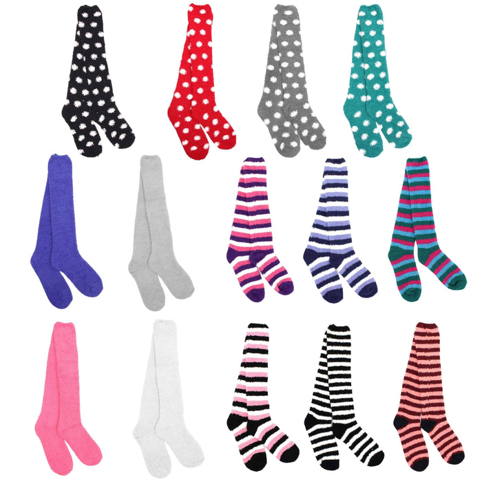 bamboomn Women's Fuzzy Patterned Knee High Socks