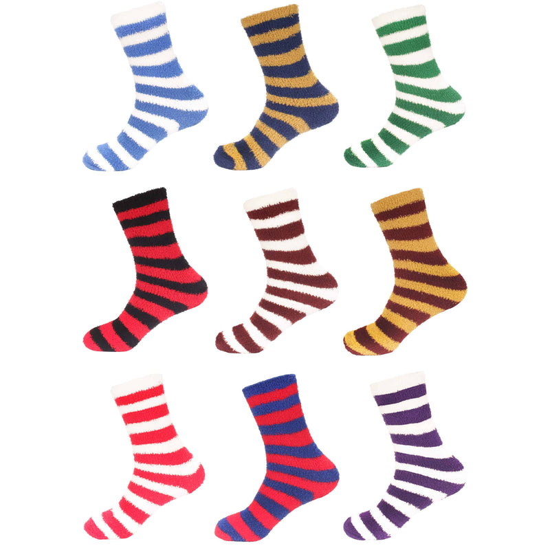 Striped fuzzy socks in sports teams colors