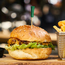 cheeseburger fries green golf tee pick skewer food bokah