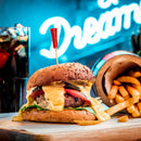 bamboo golf skewer burger fries drink club red pick food