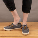 women's gray bamboo no show sock going into shoe