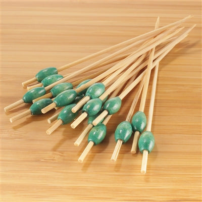 3.5" Decorative Green Bead Bamboo Picks/Skewers