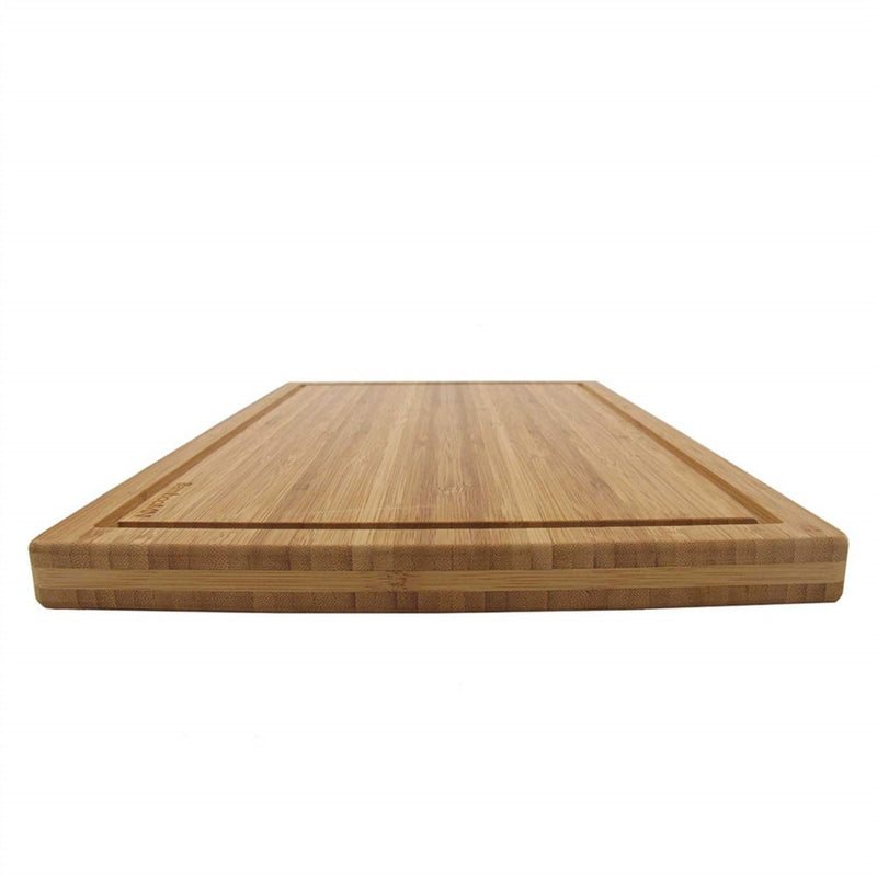 grooved bamboo cutting board side view