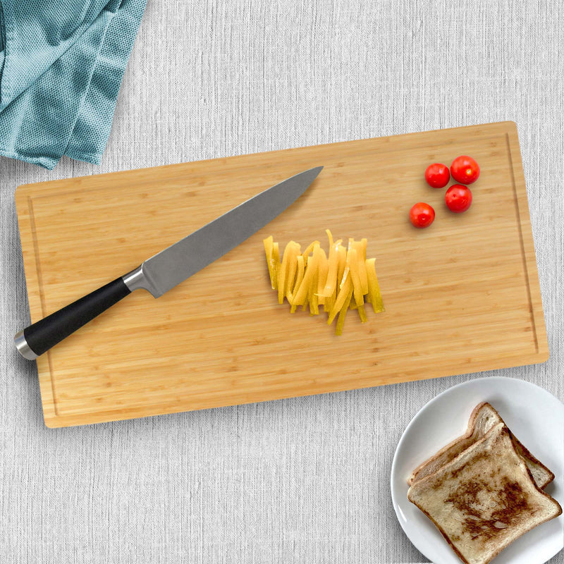 Heavy Duty 24" x 12" x 1" Bamboo Cutting Board Life Style with Knife
