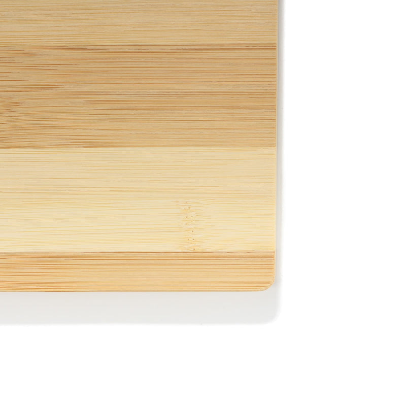 bamboo cutting board up close on wide stripe