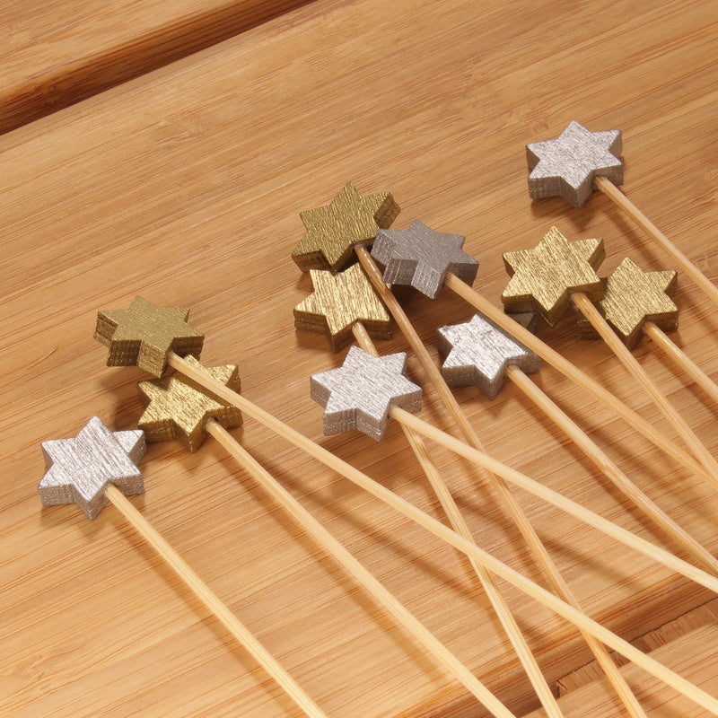 holiday 6 point star bamboo picks silver gold assorted