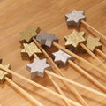 holiday 6 point star bamboo picks silver gold closeup