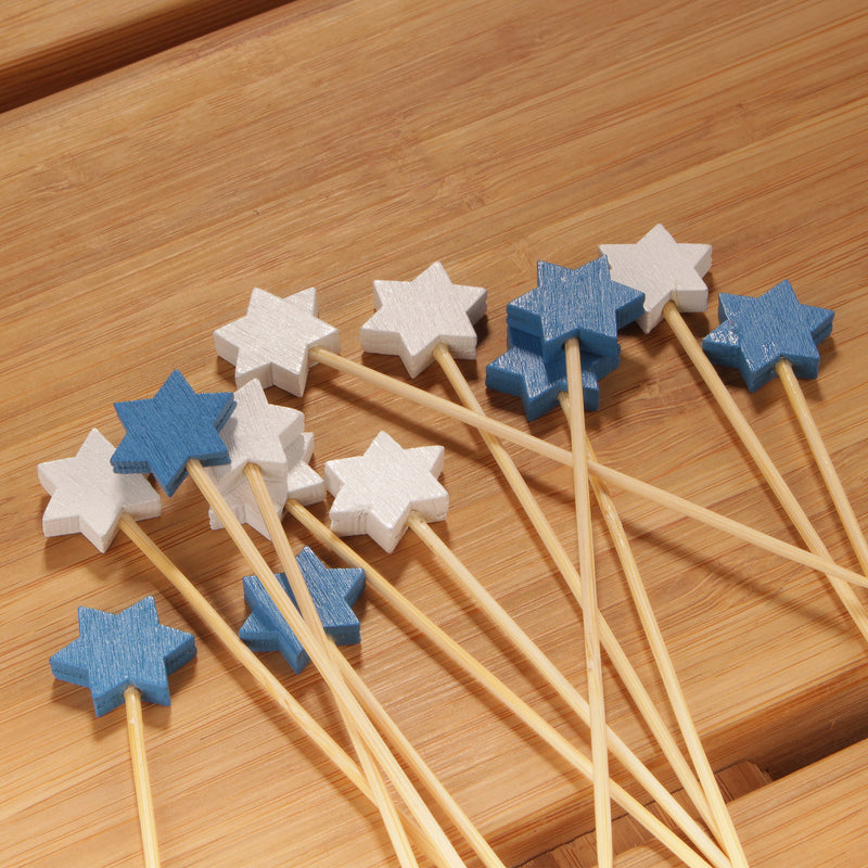 holiday 6 point star bamboo picks blue white assorted