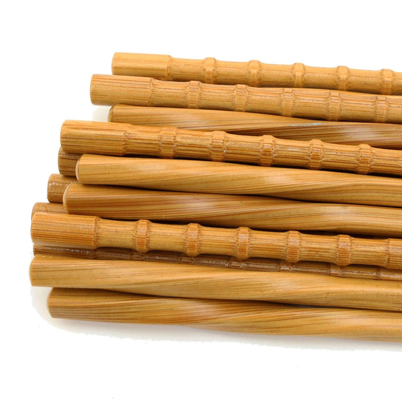 bamboo knobby and twisted chopsticks close up.