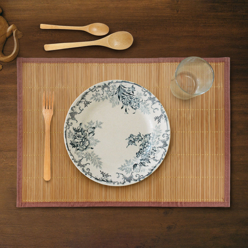 bamboo slat placemats in lifestyle setting with plates and dinner utensils