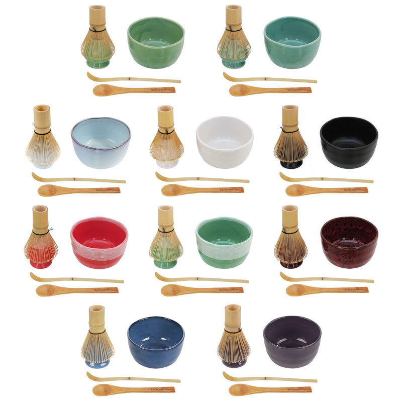 BambooMN Brand - Matcha Bowl Set (Includes Bowl, Rest, Tea Whisk, Chasaku,  & Tea Spoon) 1 Set Black