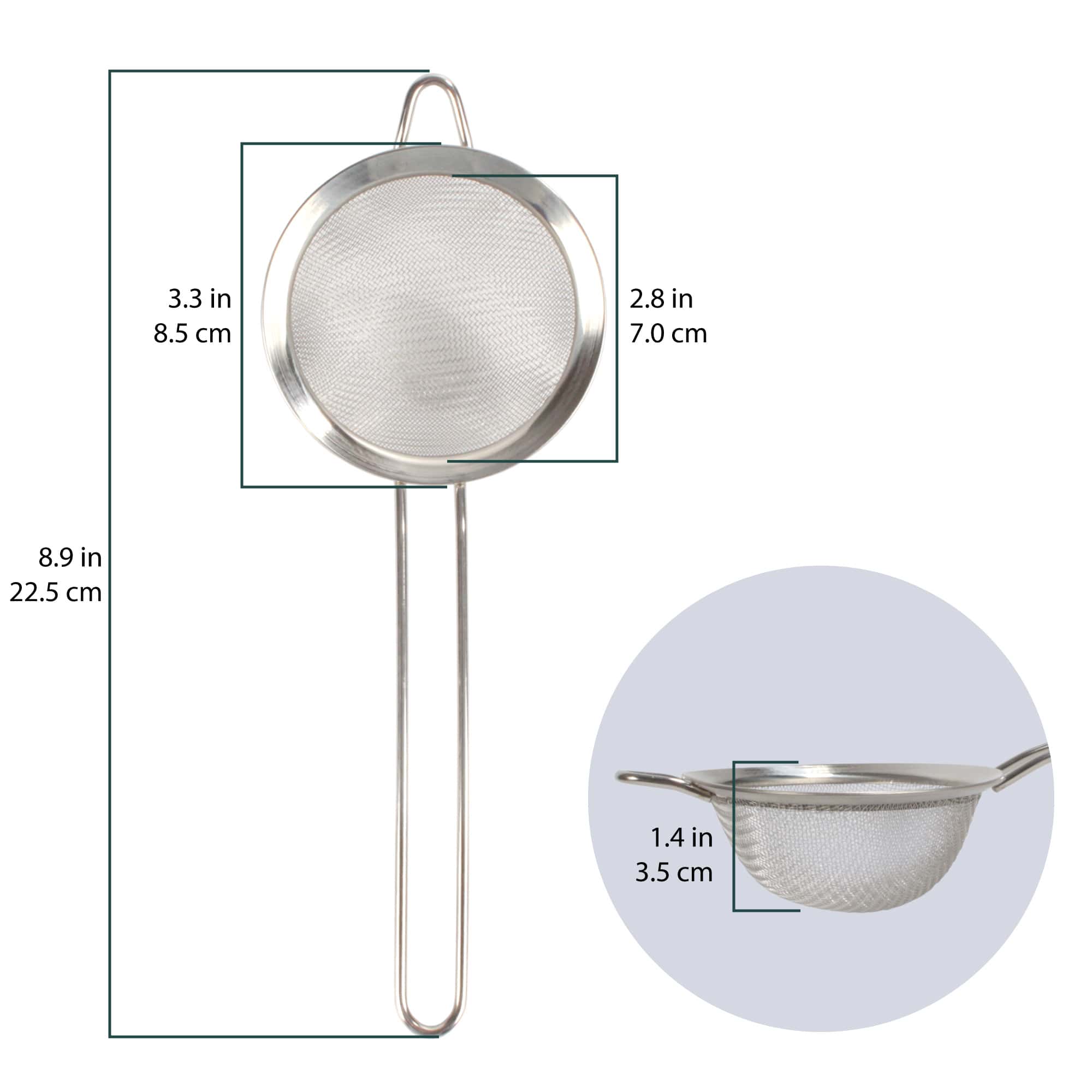 small strainer dimensions
