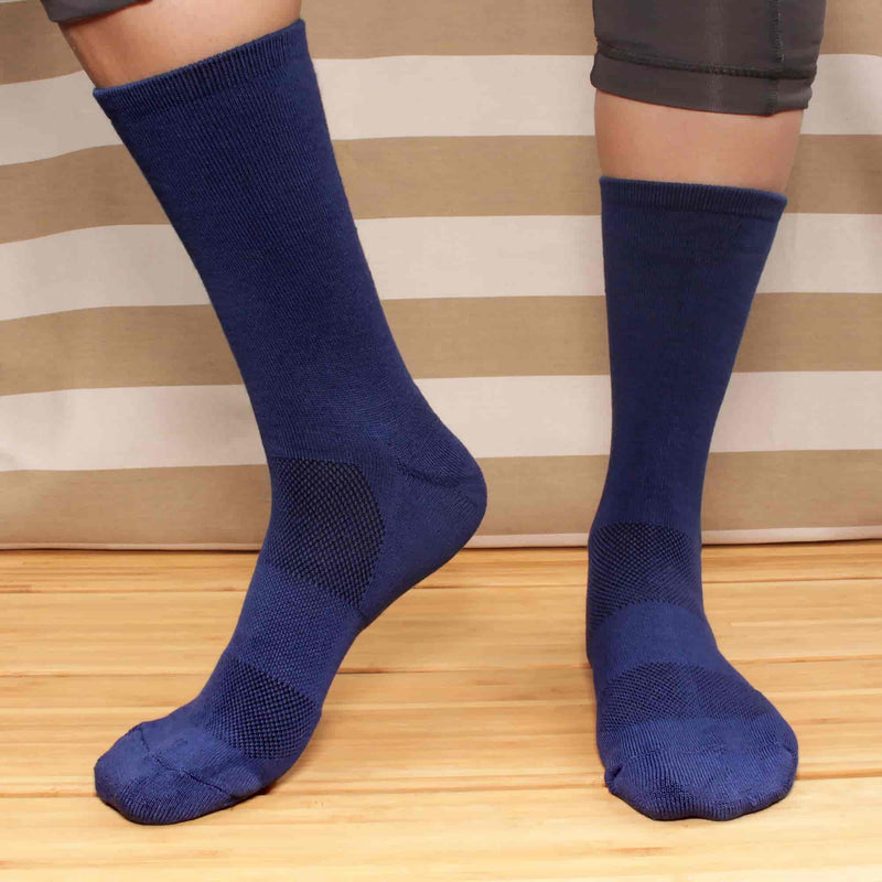 navy bamboo supported heel and toe crew socks