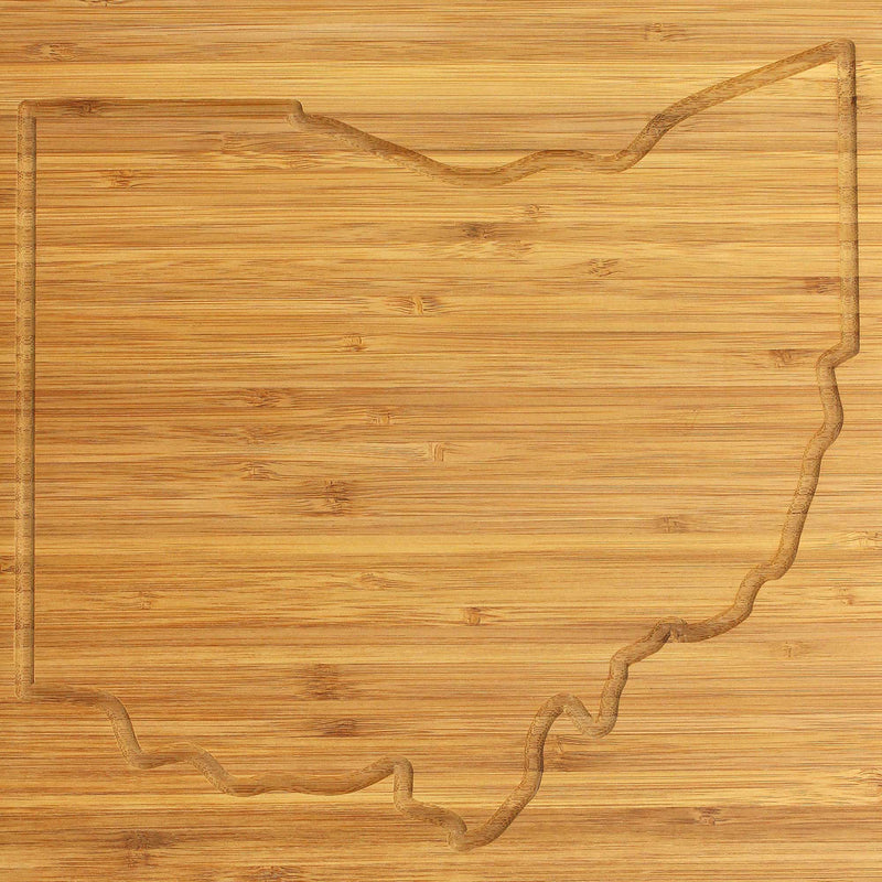 ohio state outlined silhouette bamboo cutting board front zoom on ohio