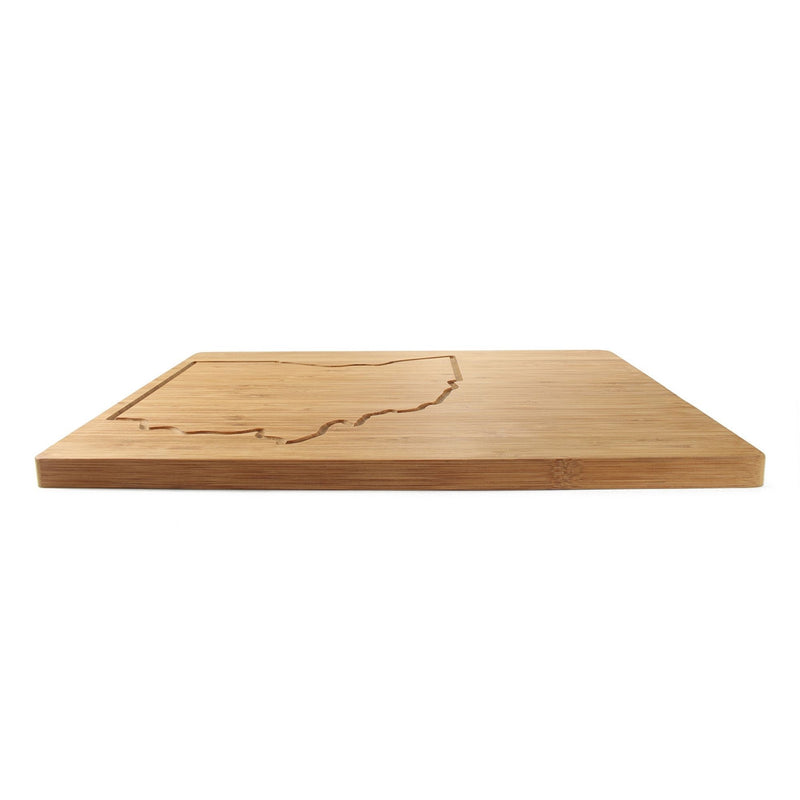 ohio state outlined silhouette bamboo cutting board side