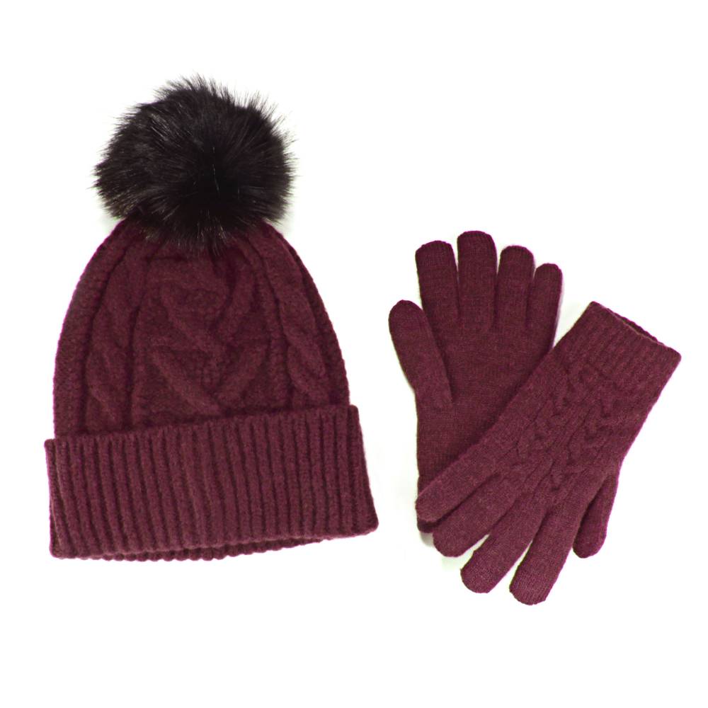 BambooMN Women's Winter Fleeced Pom Pom Beanie Hat And Mittens Set - Super Soft, Warm, One Size Fits Most - View #9