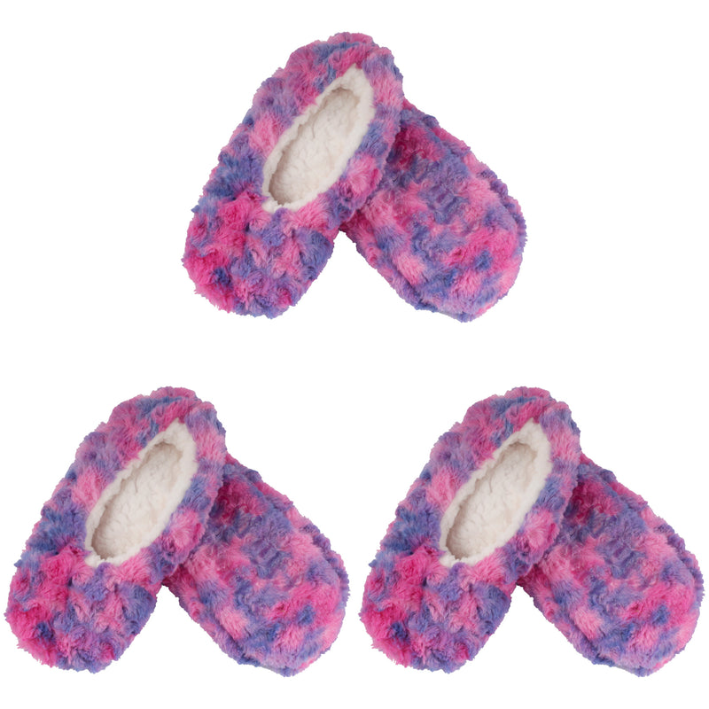 Adult Women's Fuzzy Multicolor Slippers Non-Slip Socks, 3 Pairs