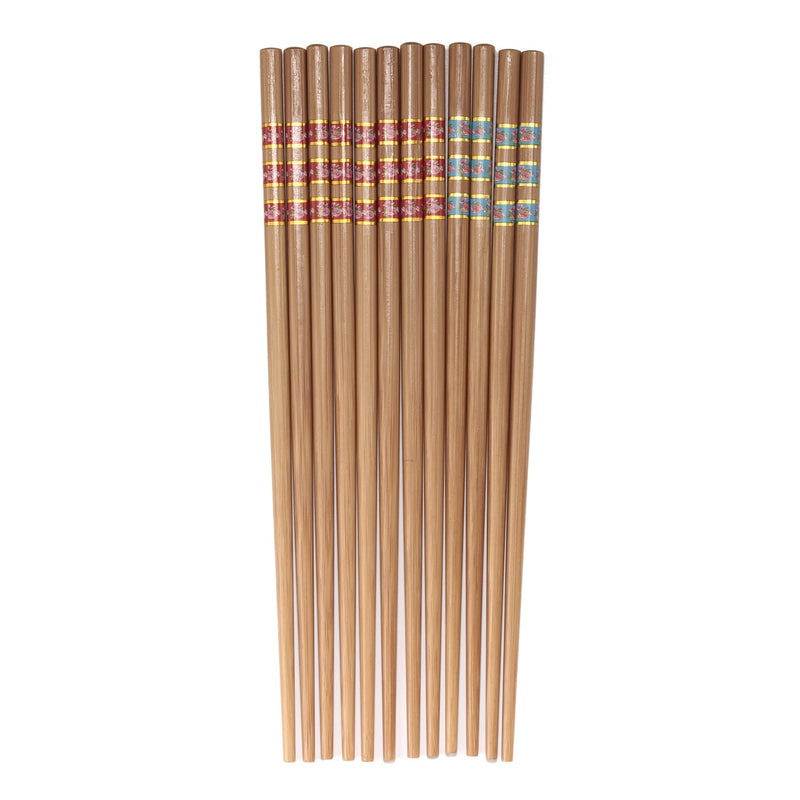 red and blue floral striped bamboo chopsticks 