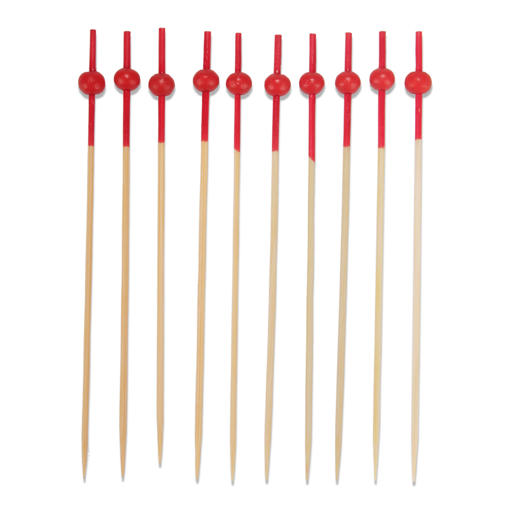 red dipped bamboo ball picks 4.7"