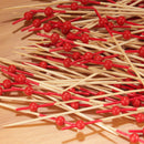 red dipped bamboo ball picks closeup