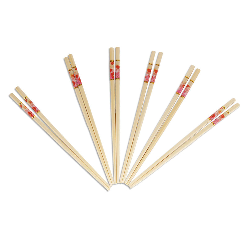red floral print bamboo chopsticks spread out