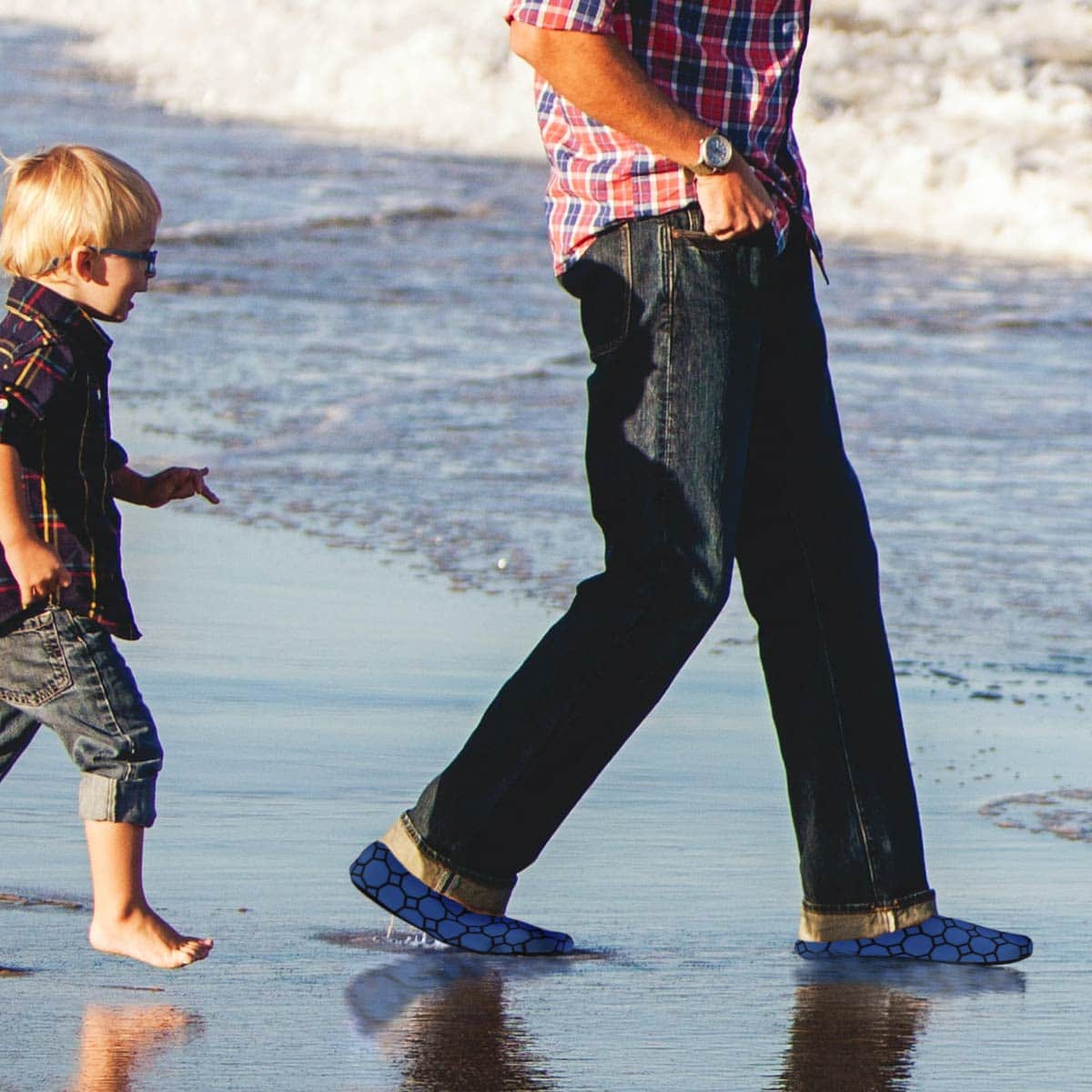 man walking in water shoes