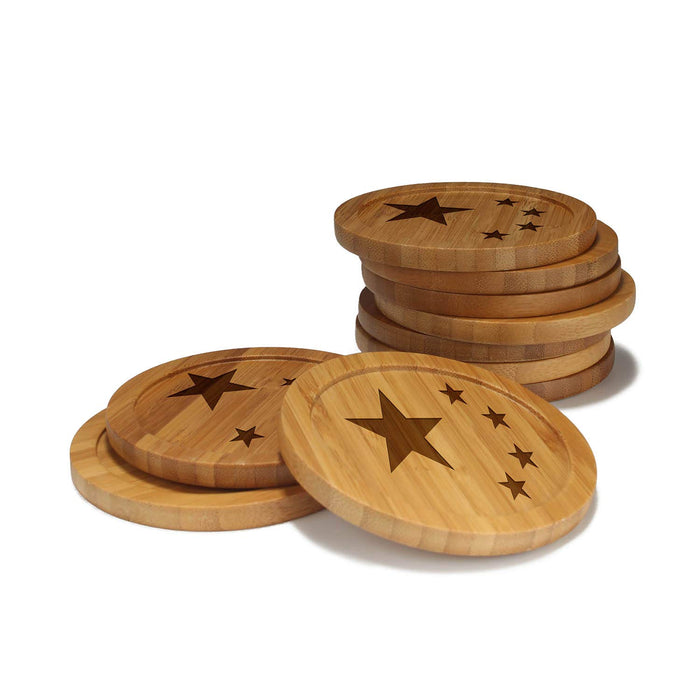 bamboomn China Flag Round Custom Engraved Bamboo Coaster Set