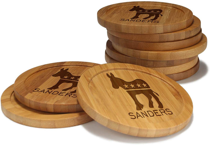 Engraved Bamboo Coaster Set - Round - Democrat - (10 Coasters/Set)