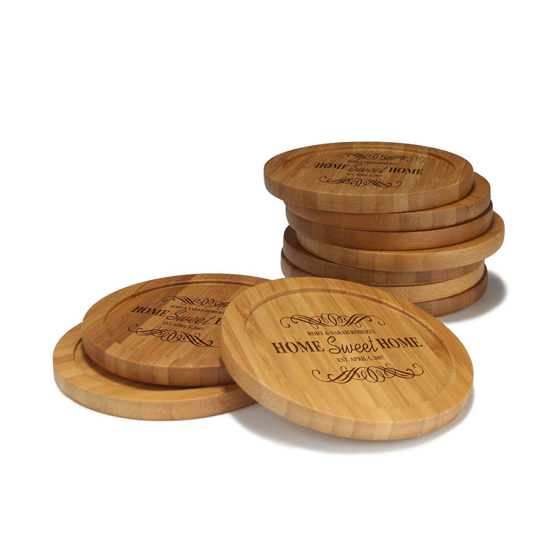 Engraved Bamboo Coaster Set - Round - Home Sweet Home - (10 Coasters/Set)
