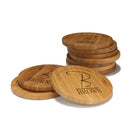 Engraved Bamboo Coaster Set - Round - Simple Monogram Thin Font - (10 Coasters/Set)