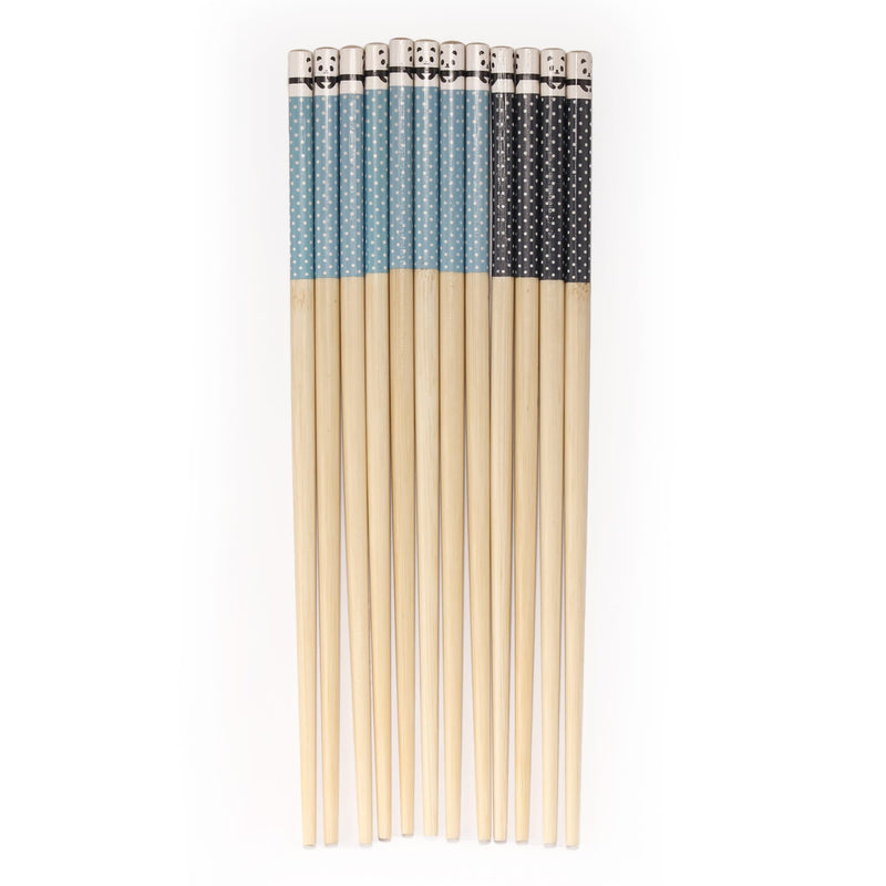 sky and navy blue polka dot panda bamboo chopsticks