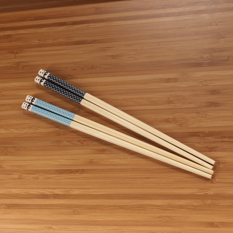 sky and navy blue polka dot panda bamboo chopsticks lifestyle