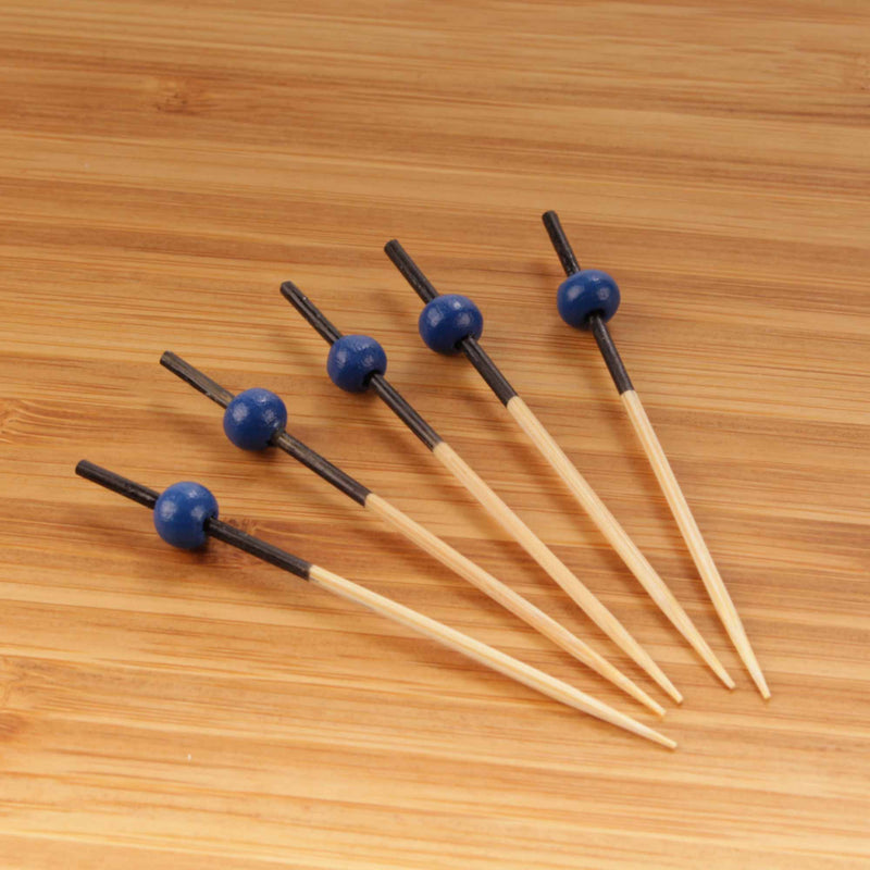 small bamboo ball picks blue tops