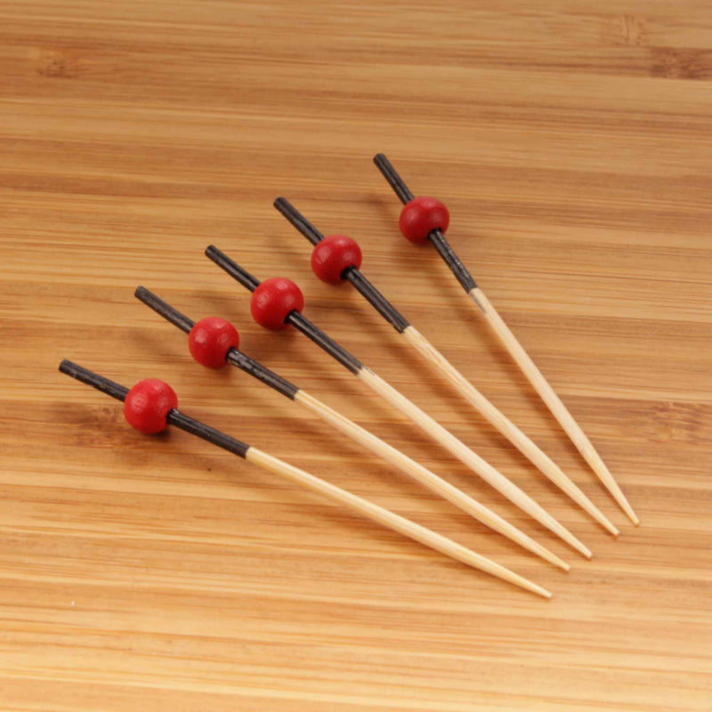 small bamboo ball picks red tops