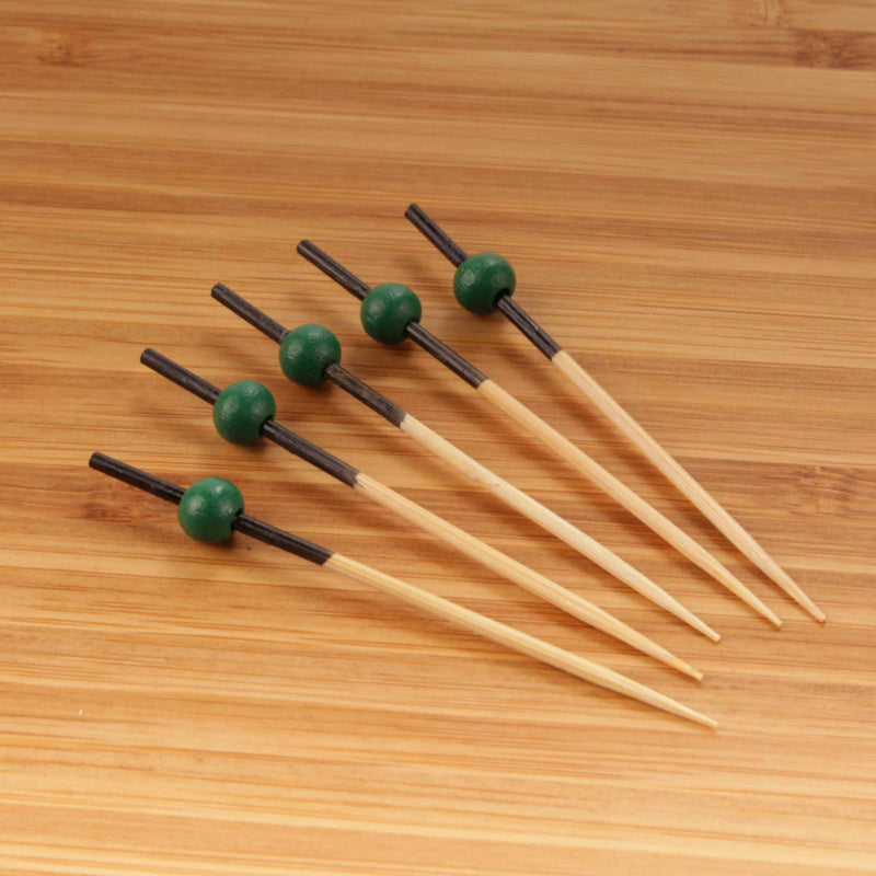 small bamboo ball picks green tops