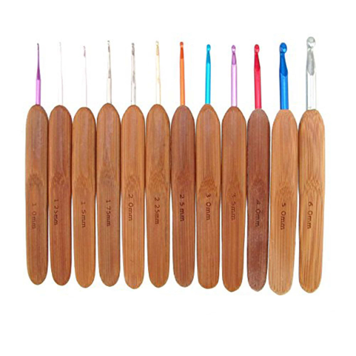 JubileeYarn 12pc Sets of Metal Crochet Hooks with Bamboo Handle